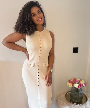 Beige midi dress with golden buttons