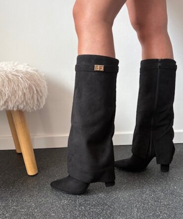 Black suede knee boots