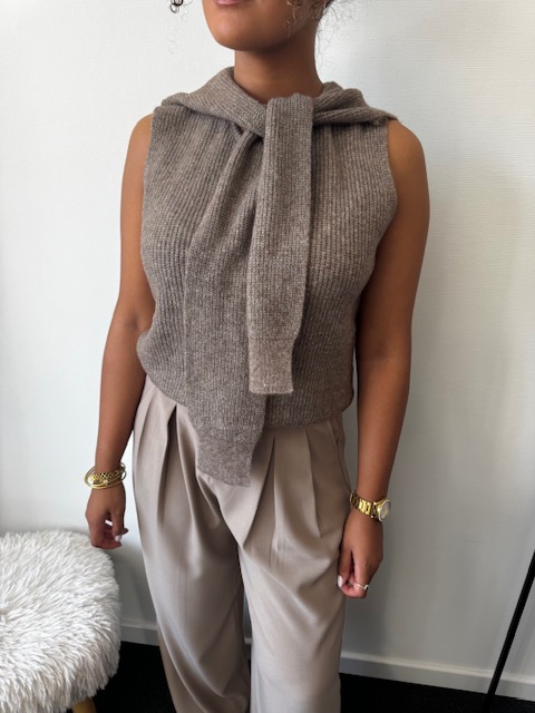 Taupe scarf tie knit - Afbeelding 2