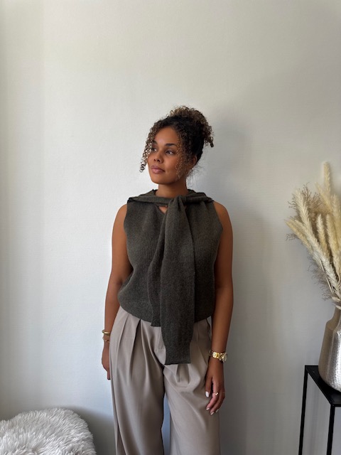 Khaki scarf tie knit - Afbeelding 2