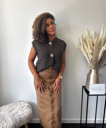 Flower button gilet brown