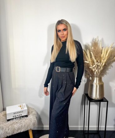 Black Sparkle Belt Pants
