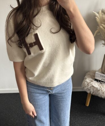 Cream H-Buckle Knit top