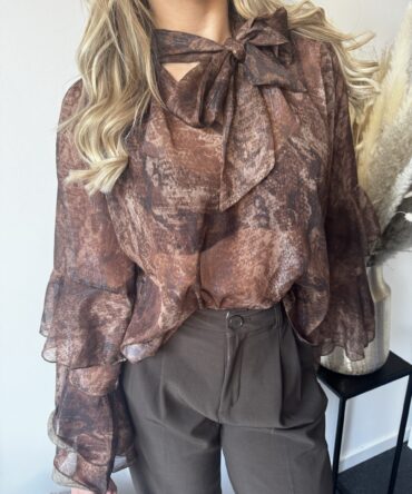 Bronze Elegance Tie-Neck Blouse