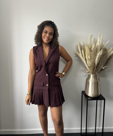 Burgundy plisée blazer dress