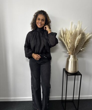 High neck blouse in black